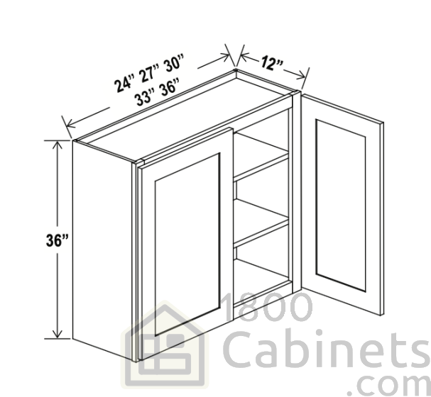 Rustic Wood - Wall Cabinet - 27"W x 36"H x 12"D - Double Doors - 2 Shelves
