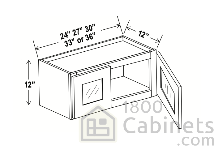 Rustic Wood - Wall Glass Door Cabinet - 33"W x 12"H x 12"D - Double Doors