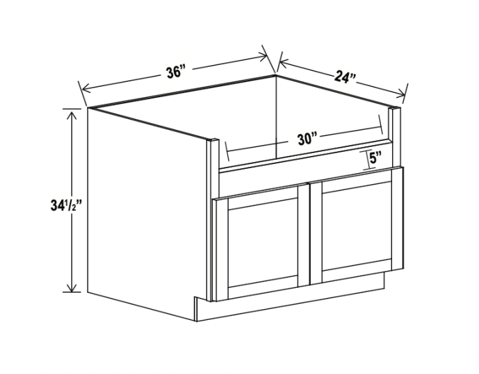 Shaker Gray - Farm Sink Base - 36"W X 34-1/2"H X 24"D
