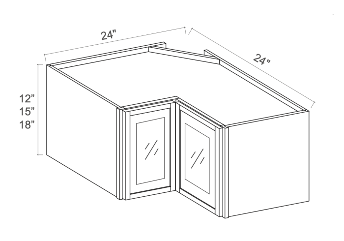 Slim White Oak - Easy Reach Wall Glass Door Cabinet - 24"W x 18"H x 12"D