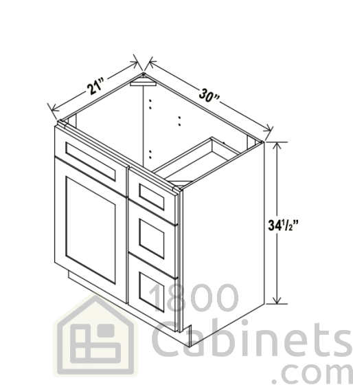 Rustic Wood - Vanity Sink Base - 30"W x 34-1/2"H x 21"D - Single Door, 3 Right DRW