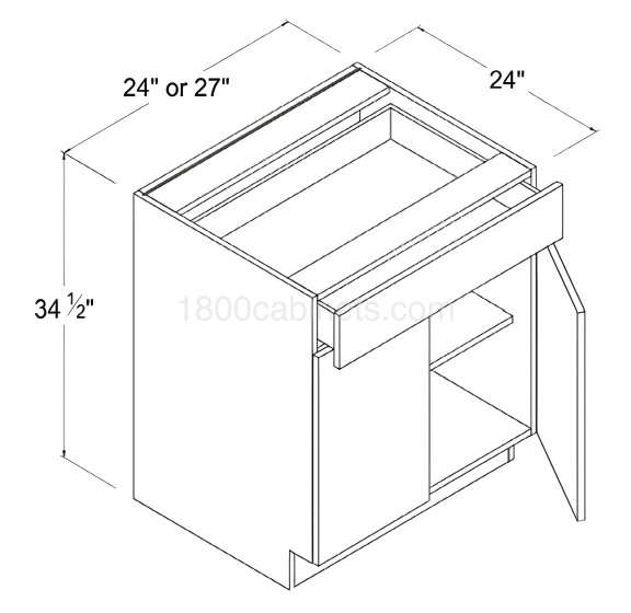 Matt Ivory - Base Cabinet - 27"W - 34 1/2"H X 24"D - Double Doors - 1 Drawer - 1 Shelf