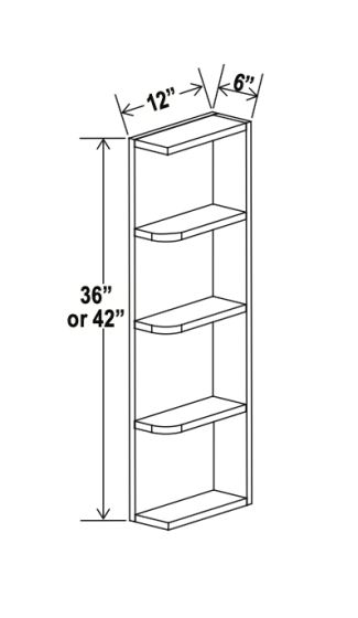 Shaker Gray - Wall End Shelf - 6"W x 36"H x 12"D - 3 Shelves