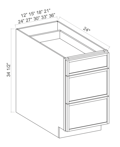 Slim White Oak - Drawer Base Cabinet - 36"W x 34-1/2"H x 24"D - Triple Drawers