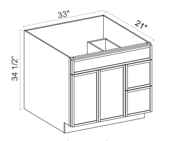 Slim Aston Green - Vanity Sink Base - 33"W x 34-1/2"H x 21"D - 1 False Front, Single Door, 2 Left Drawers