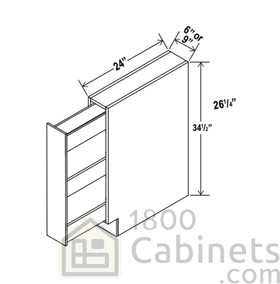 Rustic Wood - Spice Pull Base Cabinet - 9"W x 34-1/2"H x 24"D
