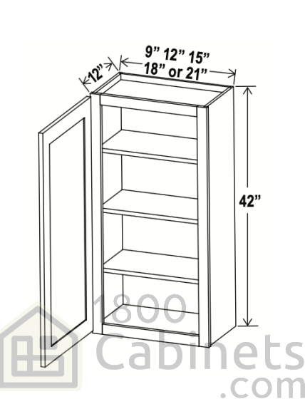 Sage Breeze - Wall Cabinet - 15"W x 42"H x 12"D - Single Door - 3 Shelves