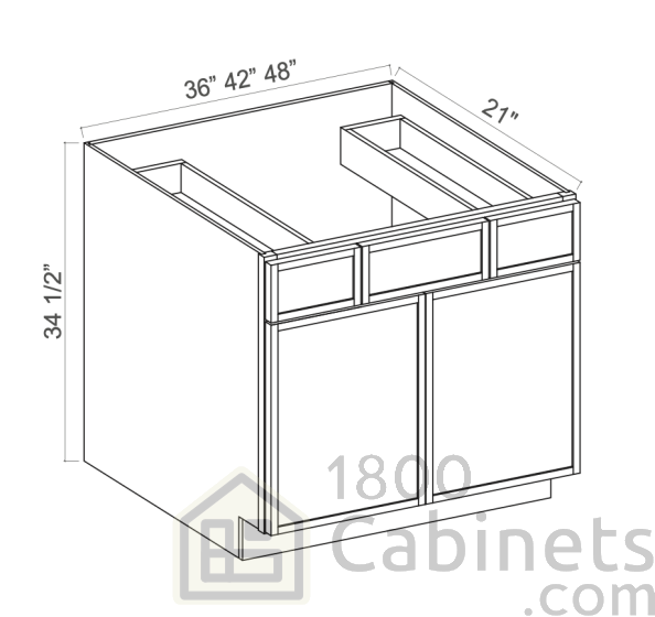 Slim Amber Oak - Vanity Sink Drawer Base Cabinet - 48"W x 34-1/2"HH x 21"D - Double Drawers, Double Doors