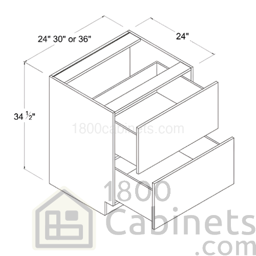 High Glossy Gray - Drawer Base Cabinet - 36"W X 34 1/2"H X 24"D - 2 Drawers