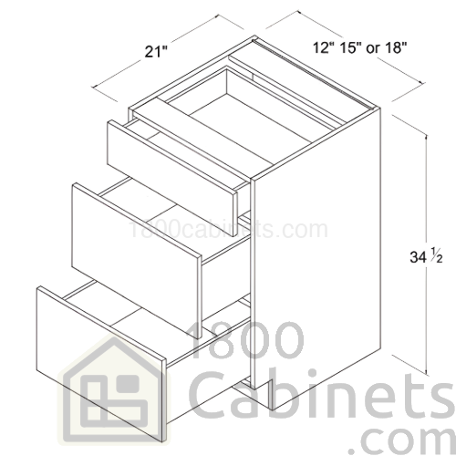 Matt Ivory - Vanity Drawer Base Cabinet - 15"W X 34 1/2"H X 21"D - 3 Drawers