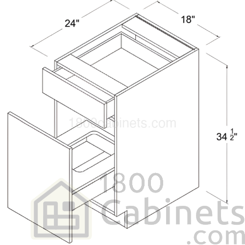 Oak Blonde - Base Waste Basket Cabinet - 18"W X 34 1/2"H X 24"D - 2 Drawers