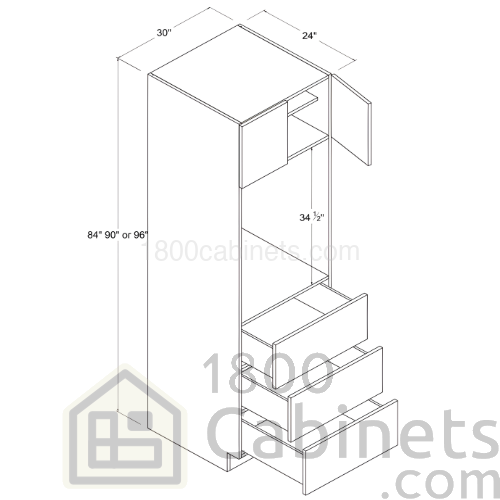 Matt Ivory - Single Oven Pantry - 30"W X 96"H X 24"D - Double Doors - 3 Drawers - 1 Shelf