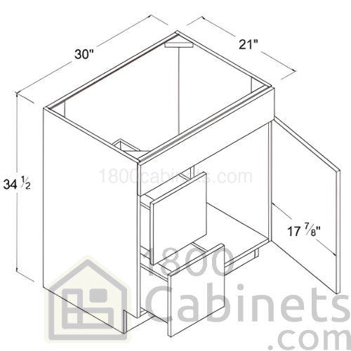 Matt Black - Combo Vanity with 2 Drawers Left - 30"W X 34 1/2"H X 21"D - 1 Door - 1 Long False Drawer Face - Two Drawers