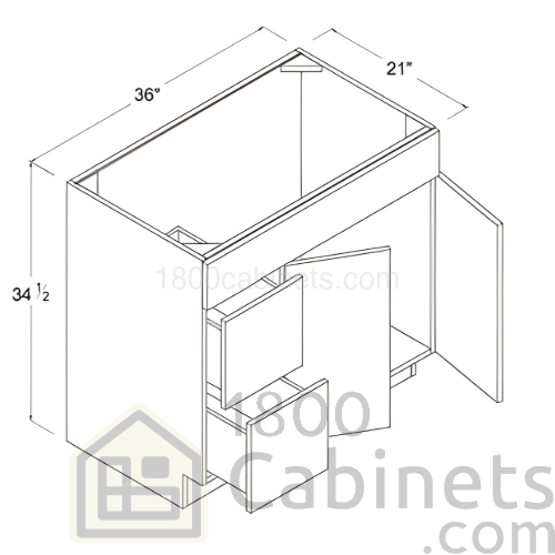 High Glossy Gray - Combo Vanity with 2 Drawers Left - 36"W X 34 1/2"H X 21"D - Double Doors - 1 Long False Drawer Face - Two Drawers