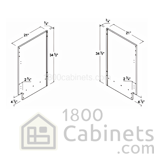 High Glossy White - Finished Left-Side Panel for Vanity Cabinets - 21"D X 34 1/2"H X 3/4"W