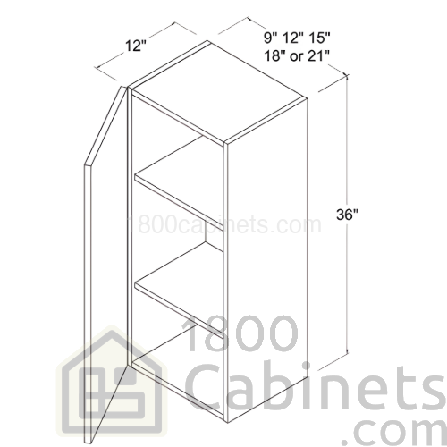 High Glossy Gray - Wall Cabinet - 15"W X 36"H X 12"D - Single Door - 2 Shelves