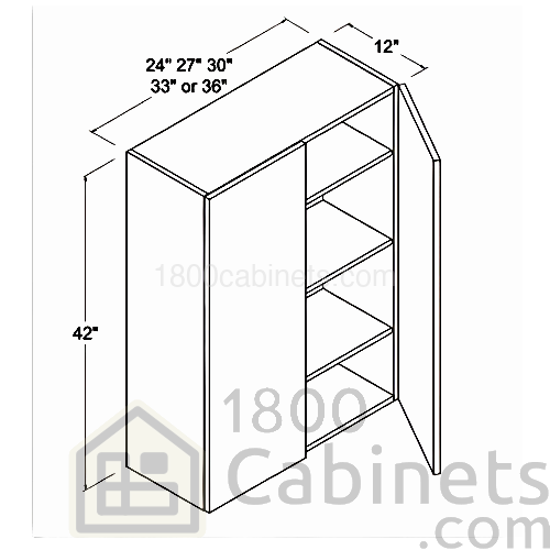Matt Ivory - Wall Cabinet - 27"W X 42"H X 12"D - Double Doors - 3 Shelves