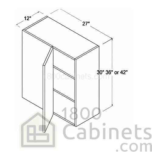 Matt Black - Wall Blind Corner Cabinet - 27"W X 36"H X 12"D - 1 Door - 2 Shelves