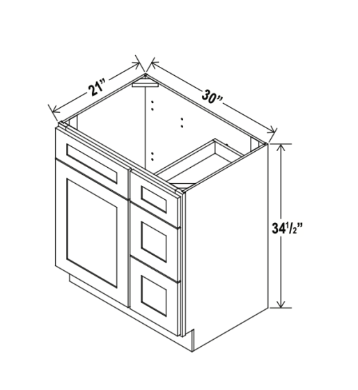 Double Smoky Gray - Vanity Sink Base - 30"W x 34-1/2"H x 21"D - Single Door, 3 Right Drawers