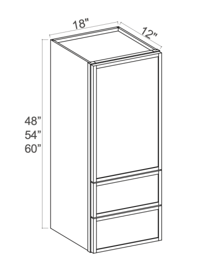 Slim White Oak - Wall With Drawer Cabinet - 18"W x 48"H x 12"D - Single Door, Double Drawers - 2 Shelves