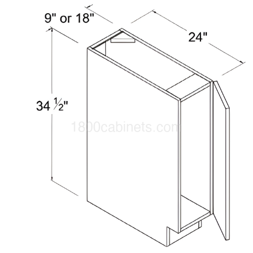 Matt Ivory - Full-High Door Base Cabinet - 9"W X 34 1/2"H X 24"D - 1 Door - 1 Shelf