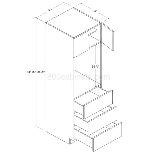 Matt Ivory - Single Oven Pantry - 30"W X 96"H X 24"D - Double Doors - 3 Drawers - 1 Shelf