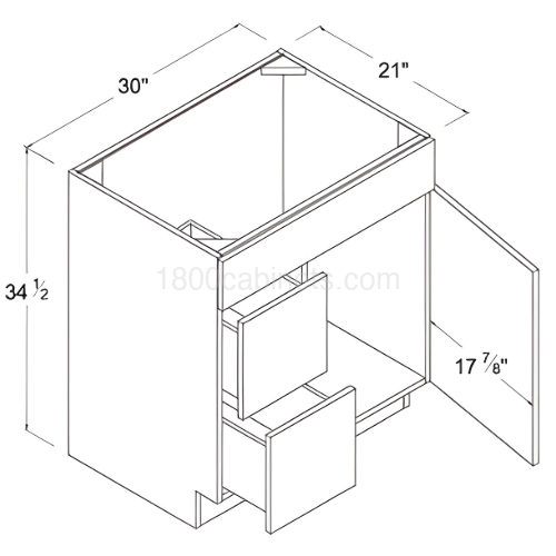 Matt Ivory - Combo Vanity with 2 Drawers Left - 30"W X 34 1/2"H X 21"D - 1 Door - 1 Long False Drawer Face - Two Drawers