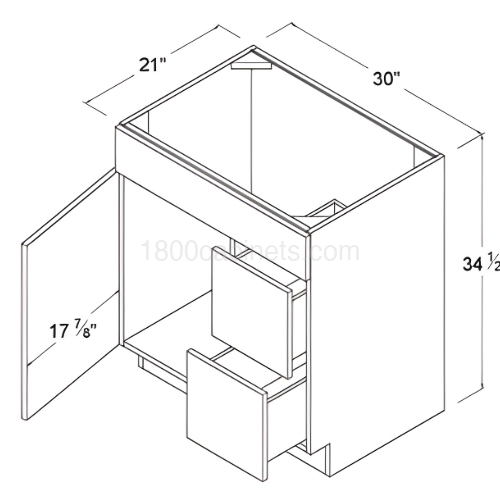 Matt Ivory - Combo Vanity with 2 Drawers Right - 30"W X 34 1/2"H X 21"D - 1 Door - 1 Long False Drawer Face - Two Drawers