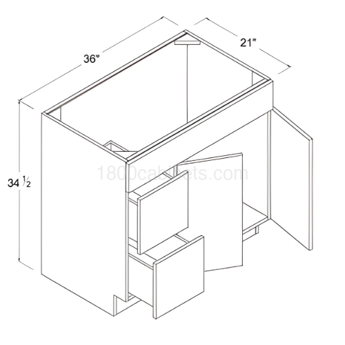 Matt Ivory - Combo Vanity with 2 Drawers Left - 36"W X 34 1/2"H X 21"D - Double Doors - 1 Long False Drawer Face - Two Drawers