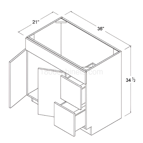 Matt Ivory - Combo Vanity with 2 Drawers Right - 36"W X 34 1/2"H X 21"D - Double Doors - 1 Long False Drawer Face - Two Drawers