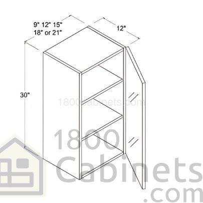 Crystal Glass - Wall Cabinet - 15"W X 30"H X 12"D - Single Door - 2 Shelves