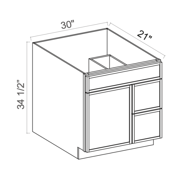 Slim White Oak - Vanity Sink Base - 30"W x 34-1/2"H x 21"D - 1 False Front, Single Door, 2 Left Drawers