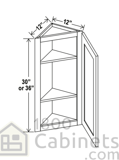 Rustic Wood - Angle Wall Cabinet - 12"W x 30"H x 12"D - Single Door - 2 Shelves