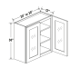 Smoky Ash - Wall Glass Door Cabinet - 24"W x 30"H x 12"D - Double Doors - 2 Shelves
