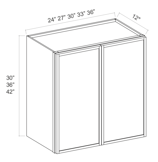 Slim Dove White - Wall Cabinet - 27"W x 42"H x 12"D - Double Doors - 3 Shelves