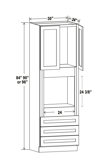 Shaker Espresso - Oven Cabinet - 30"W x 90"H X 24"D - Double Doors, 3 Drawers, 1 Shelf