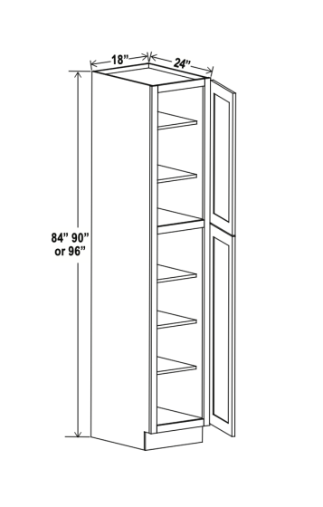 Shaker Espresso - Wall Pantry - 18"W x 90"H x 24"D - Double Doors, 5 Shelves