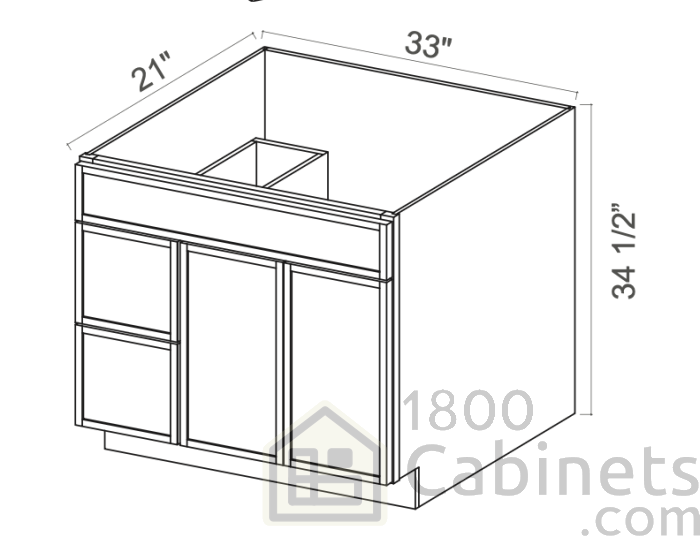 Slim Iron Black - Vanity Sink Base - 33"W x 34-1/2"H x 21"D - 1 False Front, Single Door, 2 Right Drawers