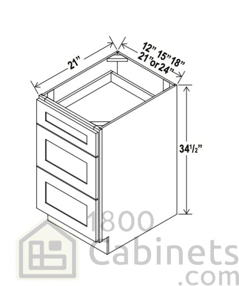 Rustic Wood - Vanity Drawer Base Cabinet - 15"W x 34-1/2"H x 21"D - 3 Drawers