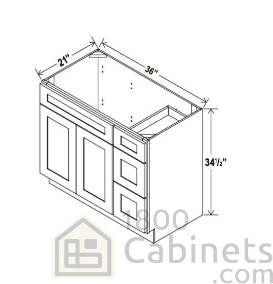 Rustic Wood - Vanity Sink Base - 36"W x 34-1/2"H x 21"D - Single Door, 3 Right DRW