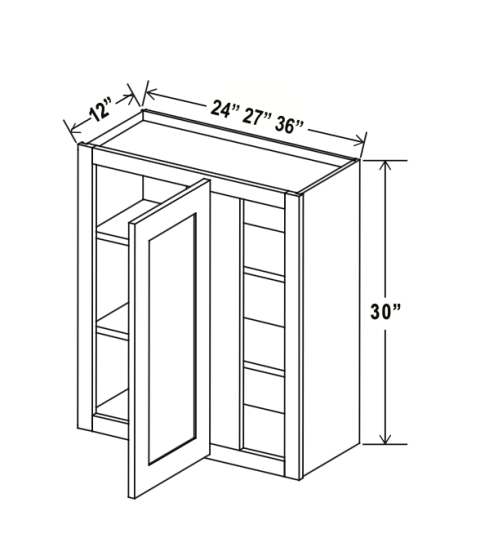 Shaker Espresso - Wall Blind Corner Cabinet - 24"W x 30"H x 12"D - Single Door - 2 Shelves