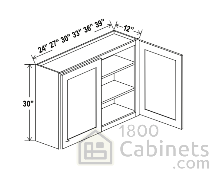 Sage Breeze - Wall Cabinet - 30"W x 30"H x 12"D - Double Doors - 2 Shelves