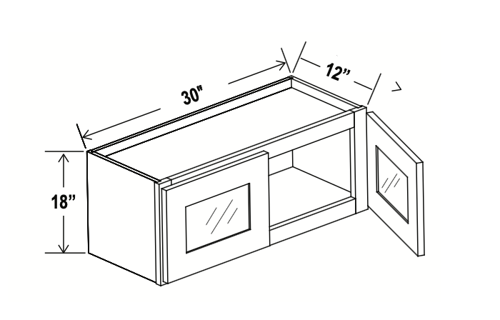Aspen Charcoal - Wall Glass Door Cabinet - 30"W x 18"H x 12"D - Double Doors
