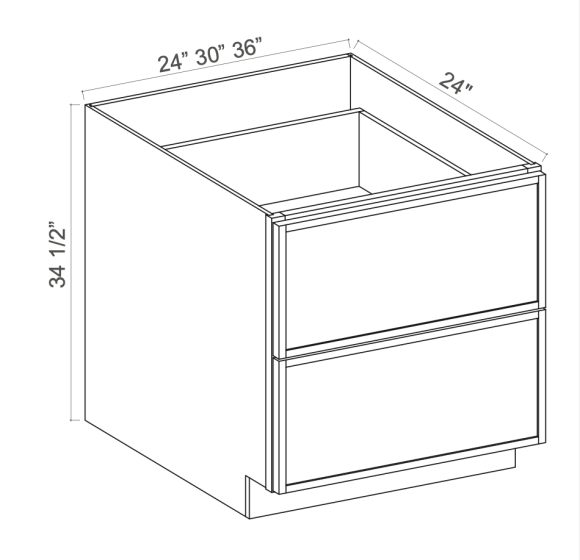 Slim Aston Green - 2-Drawer Base Cabinet - 30"W x 34-1/2"H x 24"D - Double Drawers