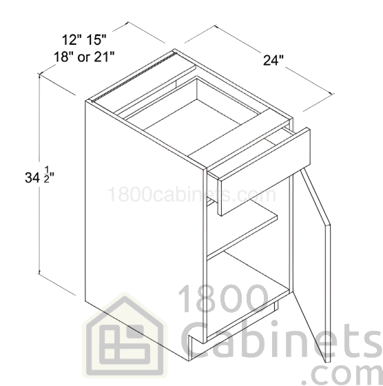 Matt Black - Base Cabinet - 21"W - 34 1/2"H X 24"D - 1 Door - 1 Drawer - 1 Shelf