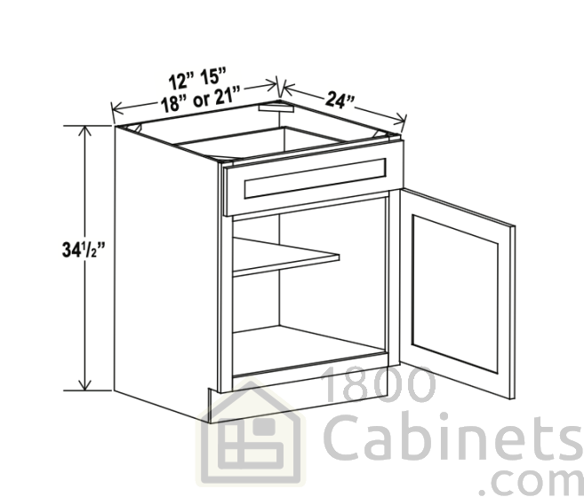 Rustic Wood - Base Cabinet - 18"W x 34-1/2"H x 24"D - Single Door, 1 Drawer, 1 Shelf