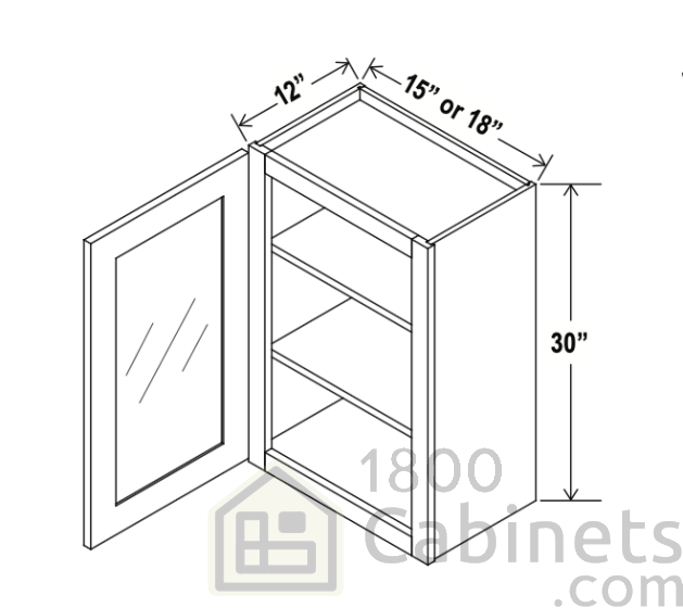 Rustic Wood - Wall Glass Door Cabinet - 15"W x 30"H x 12"D - Single Door - 2 Shelves