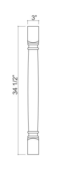 Slim White Oak - Classic Decorative Leg - 3"W x 34 1/2"H x 3"D