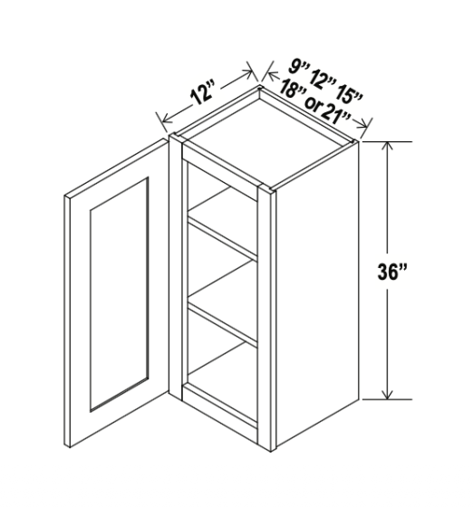Shaker Espresso - Wall Cabinet - 21"W x 36"H x 12"D - Single Door - 2 Shelves