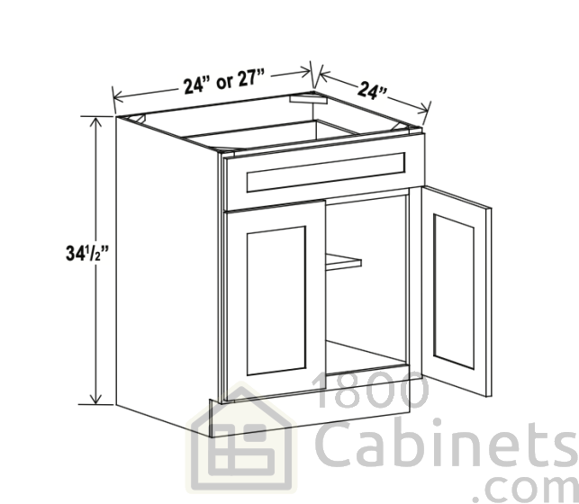 Sage Breeze - Base Cabinet - 24"W x 34-1/2"H x 24"D - Double Doors, 1 Drawer, 1 Shelf